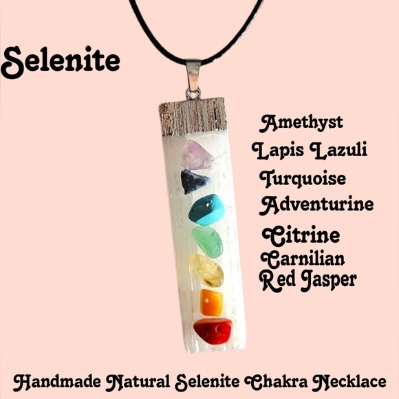 NATURAL Handmade SELENITE CHAKRA STONE NECKLACE HANDMADE - Picture 2 of 8